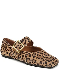 Franco Sarto Oakes Leopard Print Suede Square Toe Mary Jane Ballet Flats