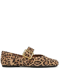 Franco Sarto Oakes Leopard Print Suede Square Toe Mary Jane Ballet Flats