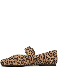 Franco Sarto Oakes Leopard Print Suede Square Toe Mary Jane Ballet Flats