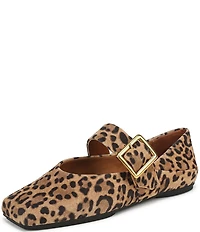 Franco Sarto Oakes Leopard Print Suede Square Toe Mary Jane Ballet Flats