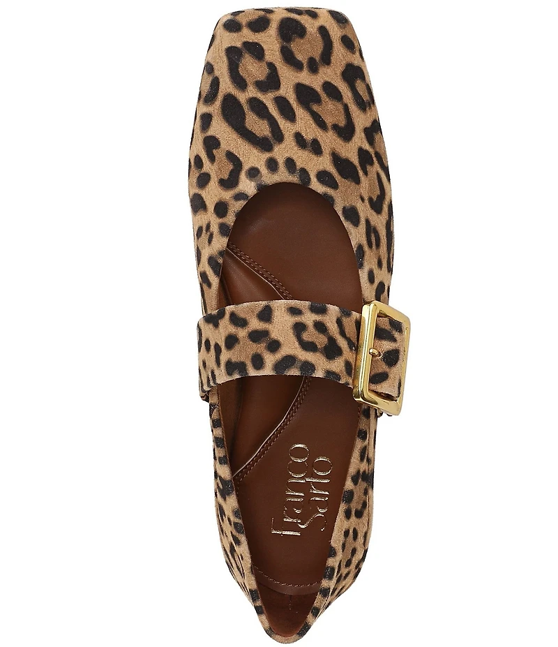 Franco Sarto Oakes Leopard Print Suede Square Toe Mary Jane Ballet Flats