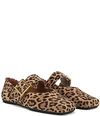 Franco Sarto Oakes Leopard Print Suede Square Toe Mary Jane Ballet Flats