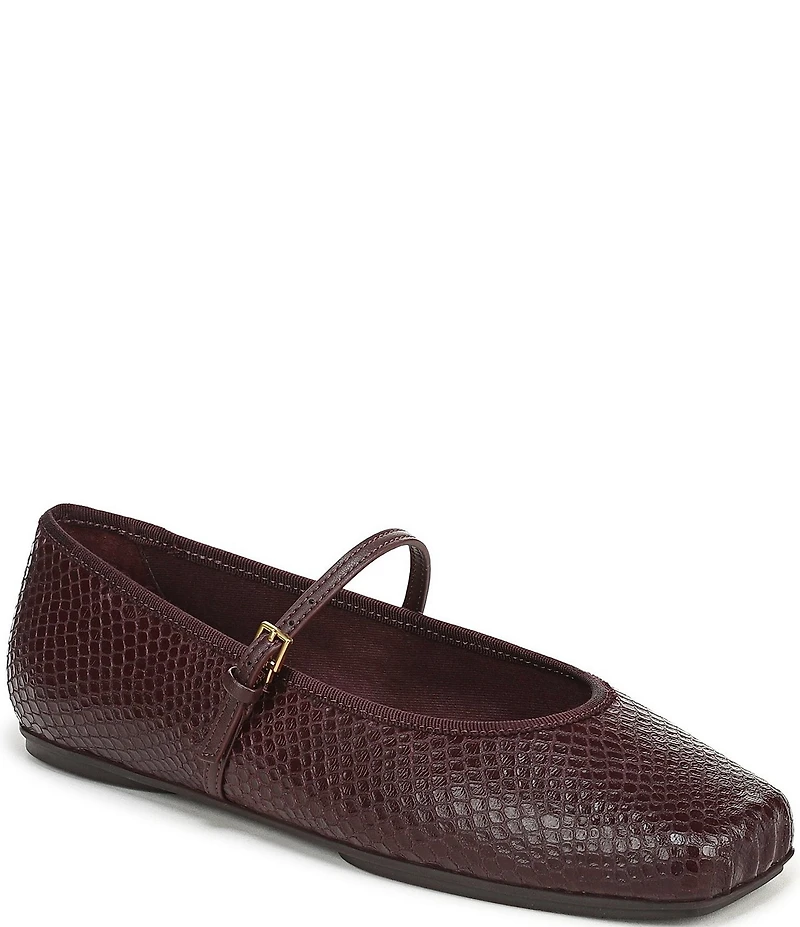 Franco Sarto Oriel Snake Embossed Leather Square Toe Mary Jane Ballerina Flats