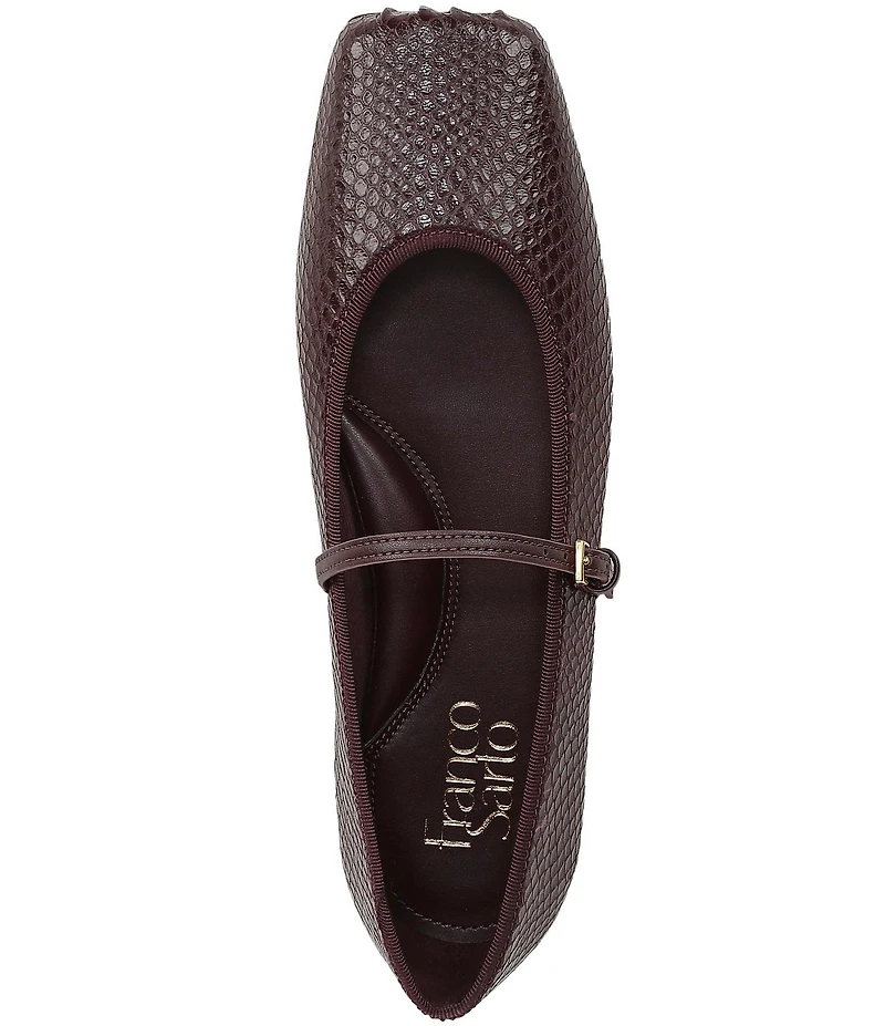 Franco Sarto Oriel Snake Embossed Leather Square Toe Mary Jane Ballerina Flats
