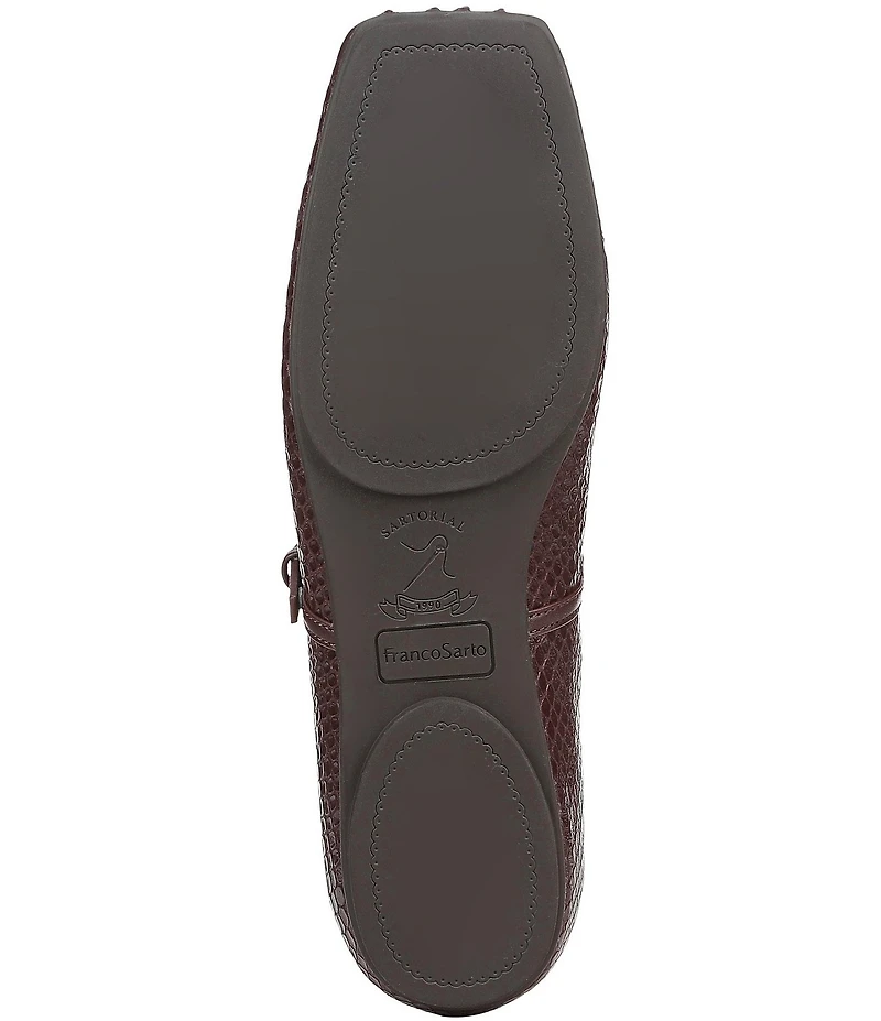 Franco Sarto Oriel Snake Embossed Leather Square Toe Mary Jane Ballerina Flats