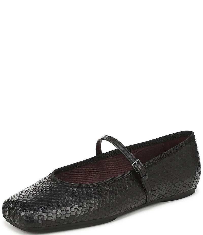 Franco Sarto Oriel Snake Embossed Leather Square Toe Mary Jane Ballerina Flats