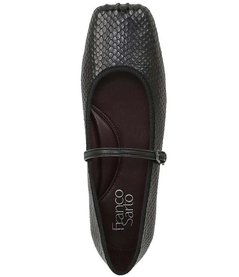 Franco Sarto Oriel Snake Embossed Leather Square Toe Mary Jane Ballerina Flats