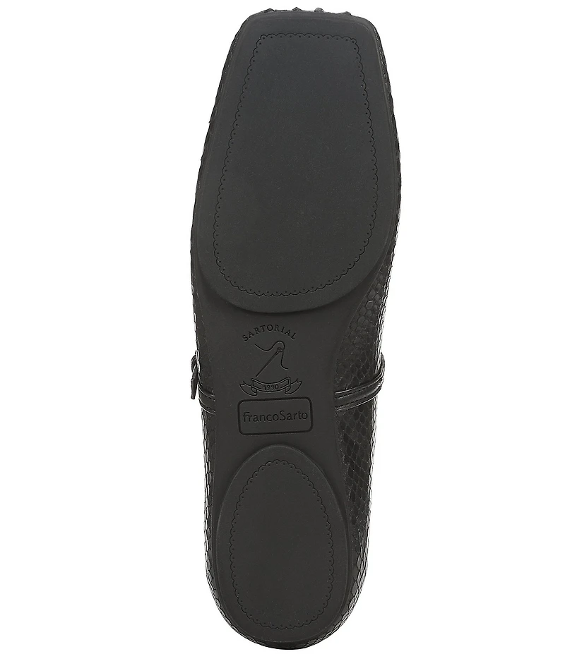 Franco Sarto Oriel Snake Embossed Leather Square Toe Mary Jane Ballerina Flats