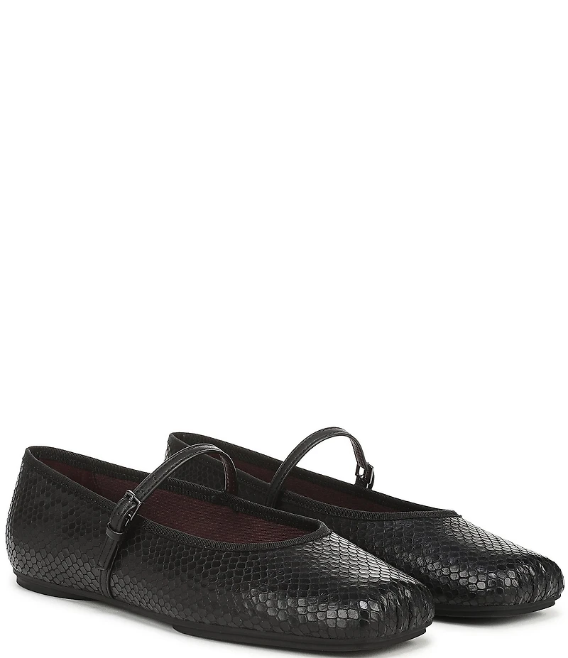 Franco Sarto Oriel Snake Embossed Leather Square Toe Mary Jane Ballerina Flats