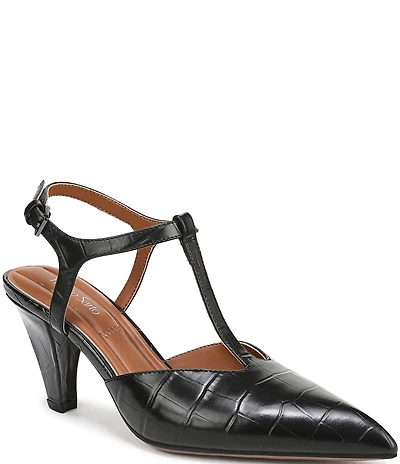Franco Sarto Ovett Croco Embossed Leather T-Strap Pumps