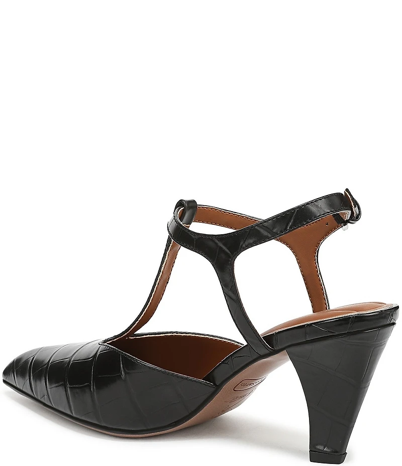 Franco Sarto Ovett Croco Embossed Leather T-Strap Pumps