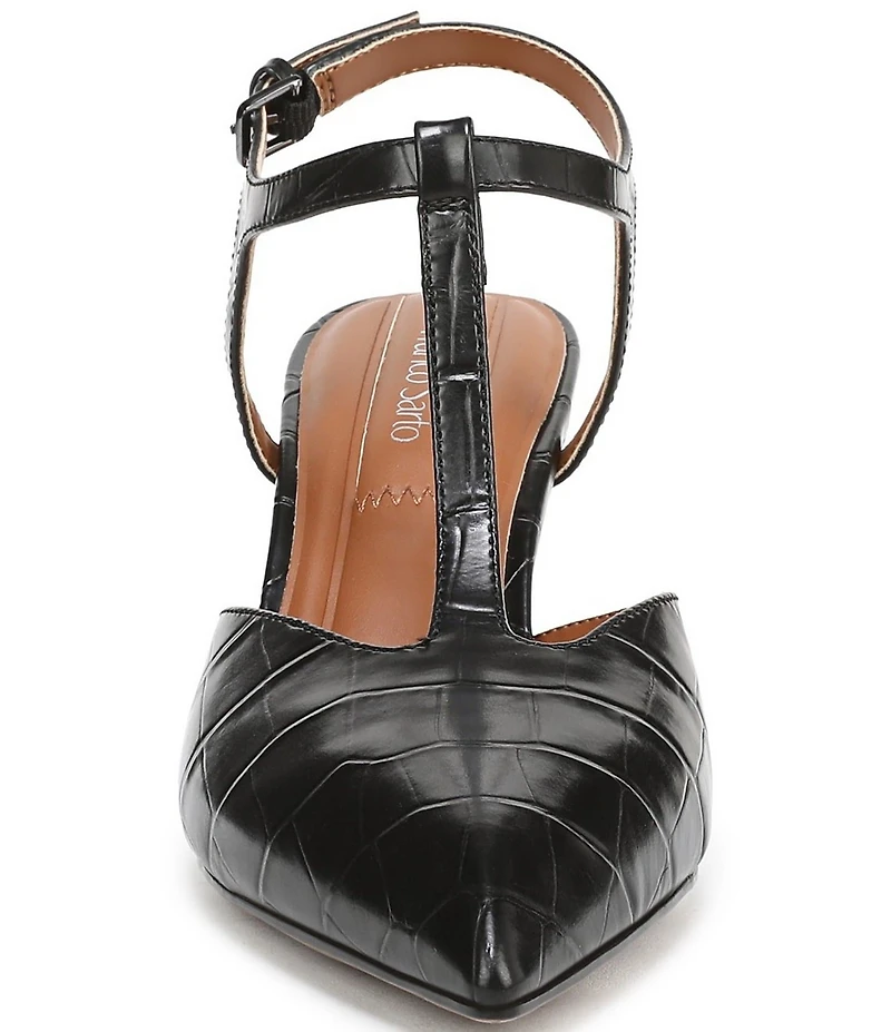 Franco Sarto Ovett Croco Embossed Leather T-Strap Pumps