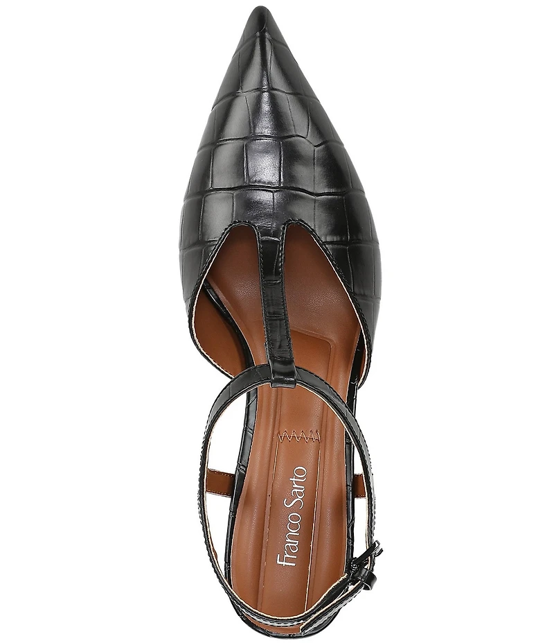 Franco Sarto Ovett Croco Embossed Leather T-Strap Pumps