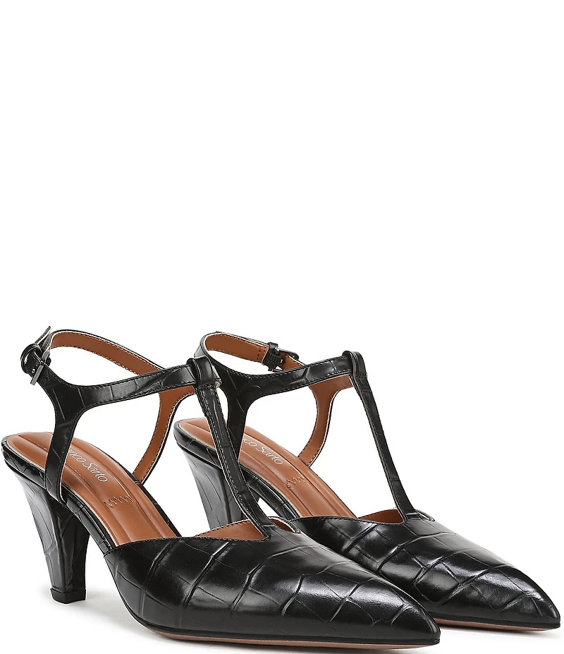Franco Sarto Ovett Croco Embossed Leather T-Strap Pumps