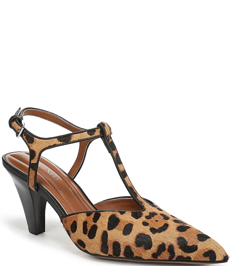 Franco Sarto Ovett2 Leopard Print Calf Hair T-Strap Pumps