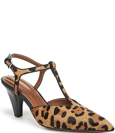 Franco Sarto Ovett2 Leopard Print Calf Hair T-Strap Pumps