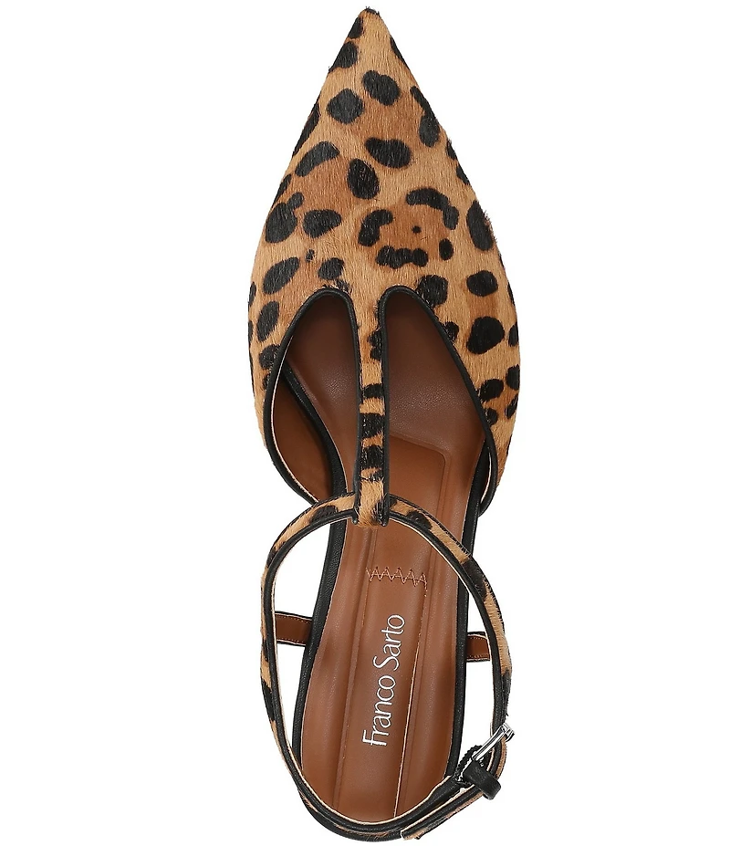 Franco Sarto Ovett2 Leopard Print Calf Hair T-Strap Pumps
