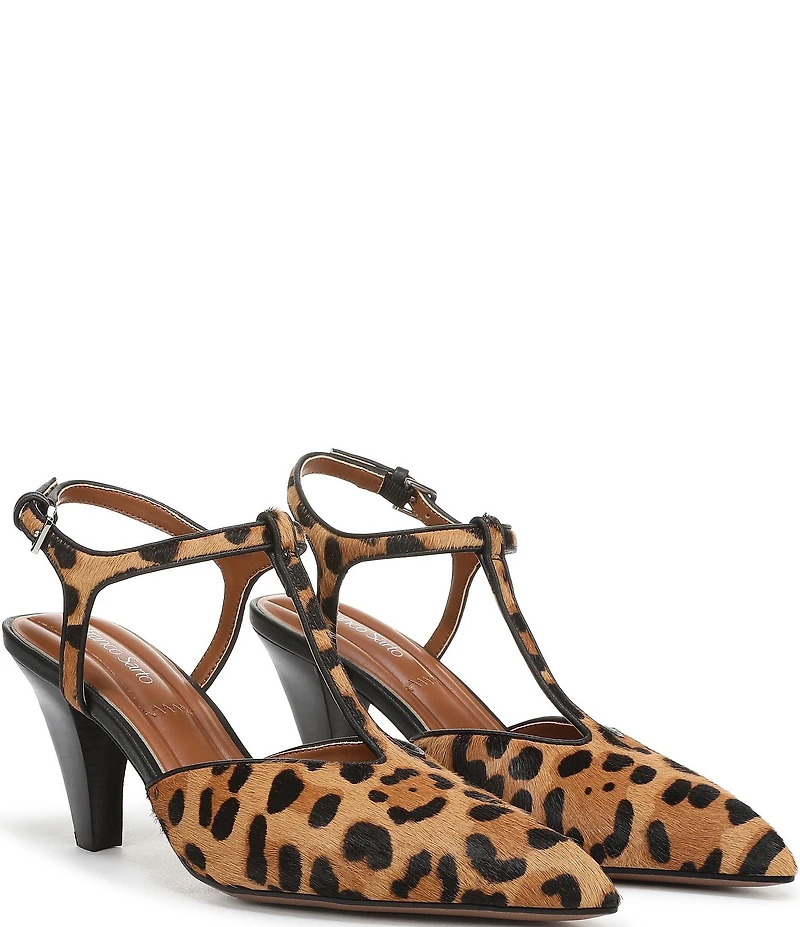 Franco Sarto Ovett2 Leopard Print Calf Hair T-Strap Pumps