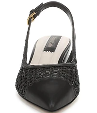 Franco Sarto Racer 9 Raffia Cap Toe Block Heel Sling Pumps