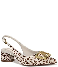 Franco Sarto Racer 5 Leopard Print Calf Hair Ornamented Slingback Block Heel Pumps