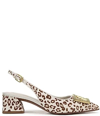Franco Sarto Racer 5 Leopard Print Calf Hair Ornamented Slingback Block Heel Pumps
