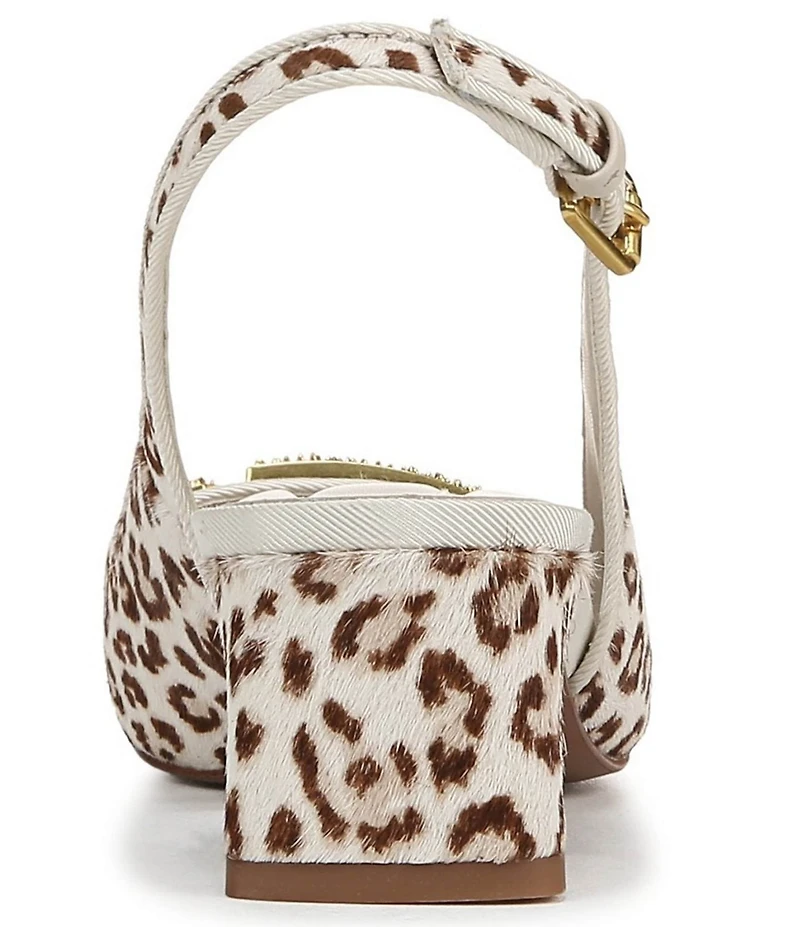 Franco Sarto Racer 5 Leopard Print Calf Hair Ornamented Slingback Block Heel Pumps