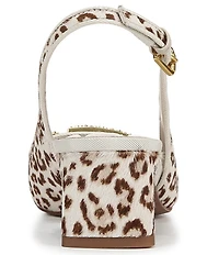 Franco Sarto Racer 5 Leopard Print Calf Hair Ornamented Slingback Block Heel Pumps