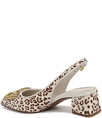 Franco Sarto Racer 5 Leopard Print Calf Hair Ornamented Slingback Block Heel Pumps