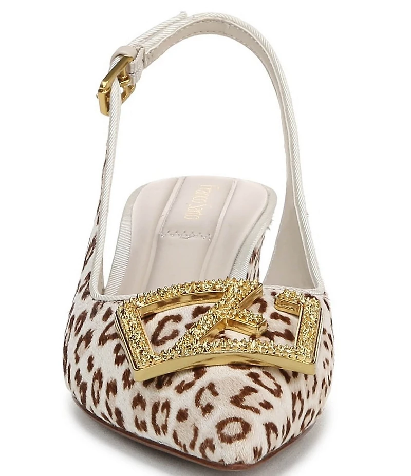 Franco Sarto Racer 5 Leopard Print Calf Hair Ornamented Slingback Block Heel Pumps