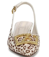 Franco Sarto Racer 5 Leopard Print Calf Hair Ornamented Slingback Block Heel Pumps
