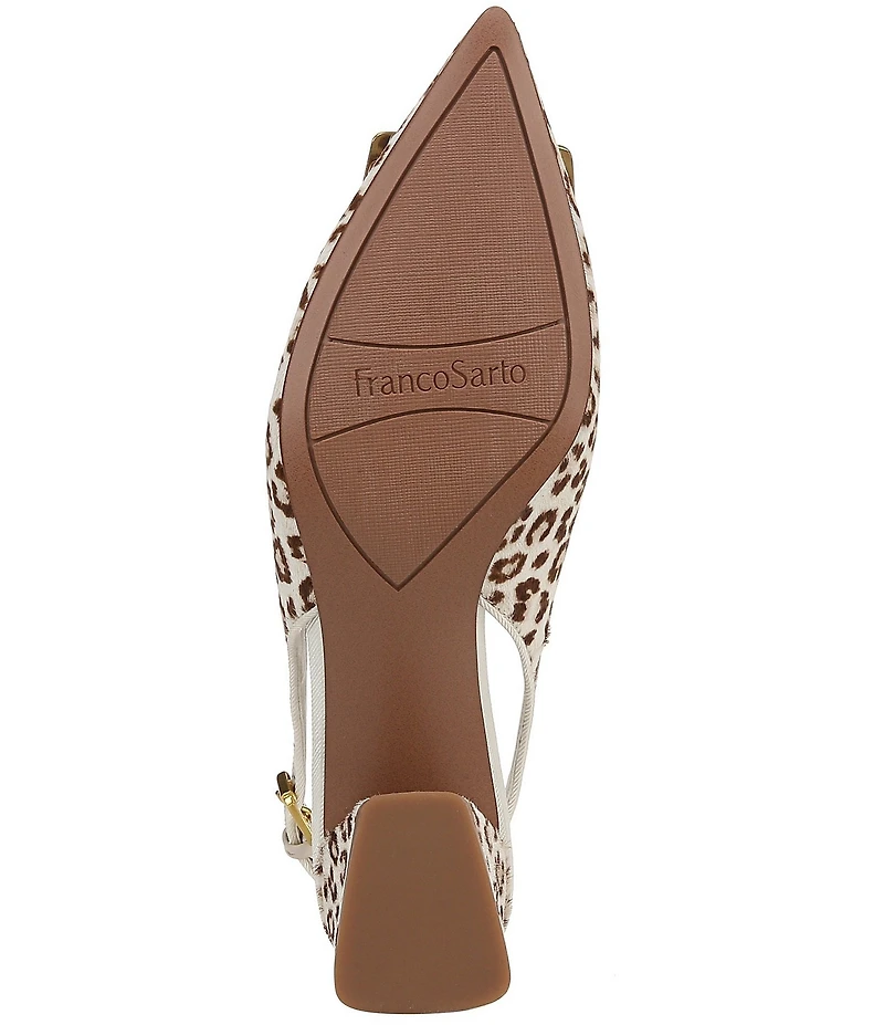 Franco Sarto Racer 5 Leopard Print Calf Hair Ornamented Slingback Block Heel Pumps