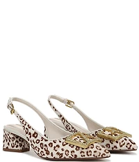 Franco Sarto Racer 5 Leopard Print Calf Hair Ornamented Slingback Block Heel Pumps