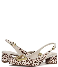 Franco Sarto Racer 5 Leopard Print Calf Hair Ornamented Slingback Block Heel Pumps