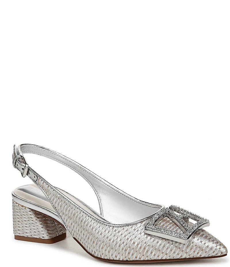 Franco Sarto Racer 5 Woven Metallic Ornament Slingback Block Heel Pumps