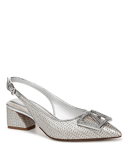 Franco Sarto Racer 5 Woven Metallic Ornament Slingback Block Heel Pumps