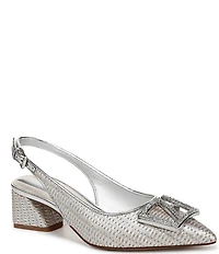 Franco Sarto Racer 5 Woven Metallic Ornament Slingback Block Heel Pumps