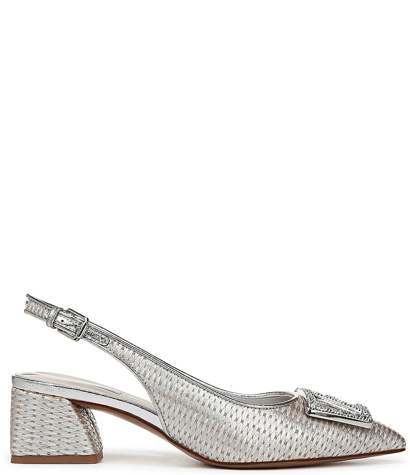 Franco Sarto Racer 5 Woven Metallic Ornament Slingback Block Heel Pumps