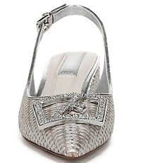 Franco Sarto Racer 5 Woven Metallic Ornament Slingback Block Heel Pumps
