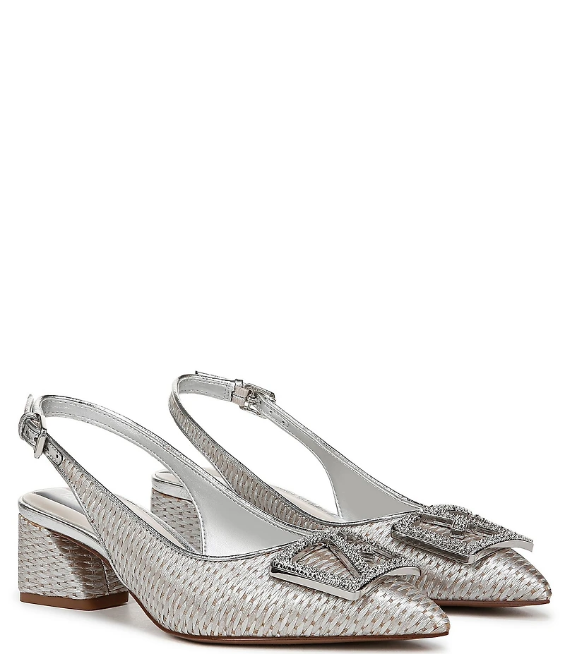 Franco Sarto Racer 5 Woven Metallic Ornament Slingback Block Heel Pumps
