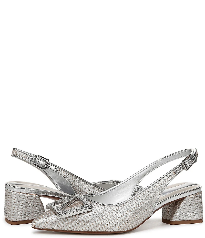Franco Sarto Racer 5 Woven Metallic Ornament Slingback Block Heel Pumps
