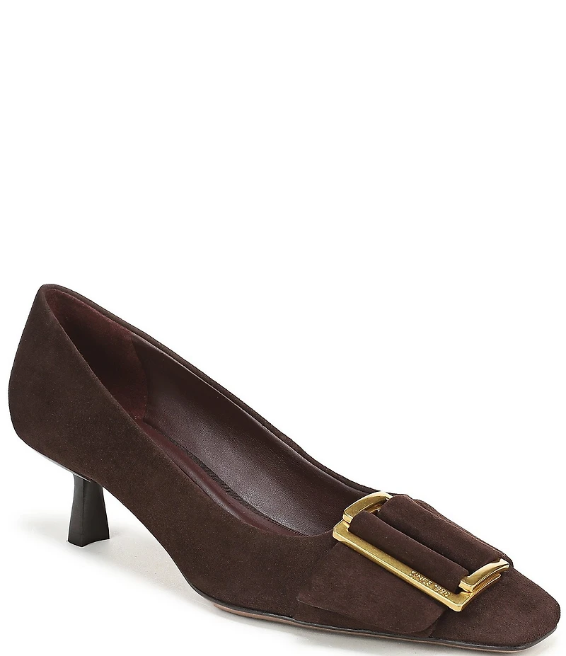 Franco Sarto Rainey Suede Buckle Strap Snip Toe Kitten Heel Pumps