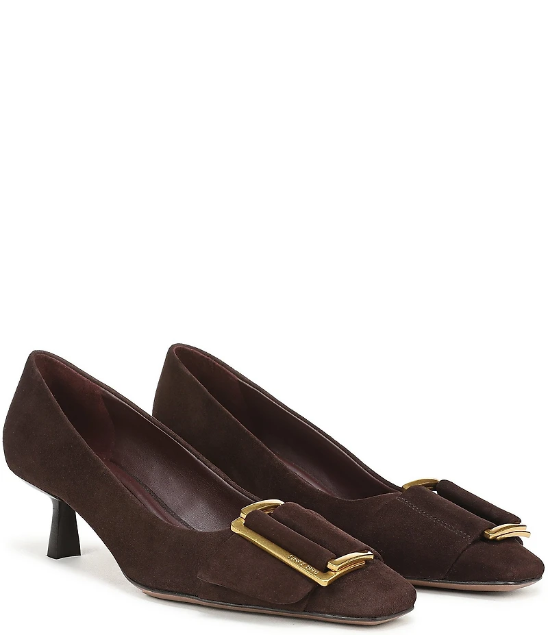 Franco Sarto Rainey Suede Buckle Strap Snip Toe Kitten Heel Pumps