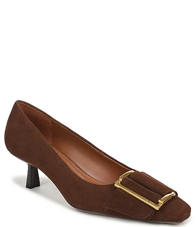 Franco Sarto Rainey Suede Buckle Strap Snip Toe Kitten Heel Pumps