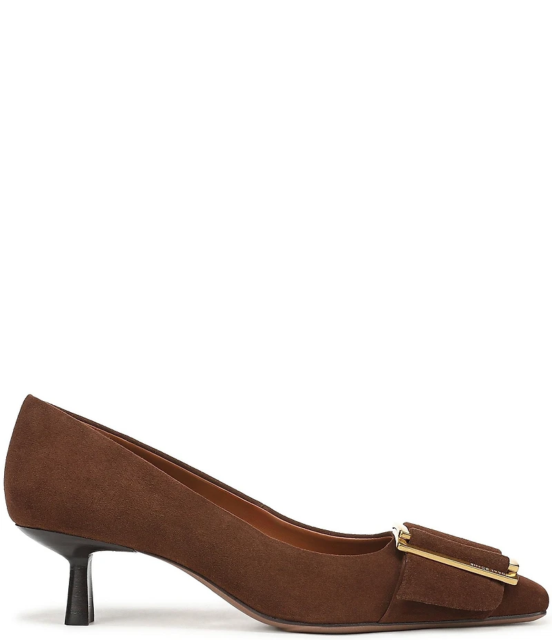 Franco Sarto Rainey Suede Buckle Strap Snip Toe Kitten Heel Pumps