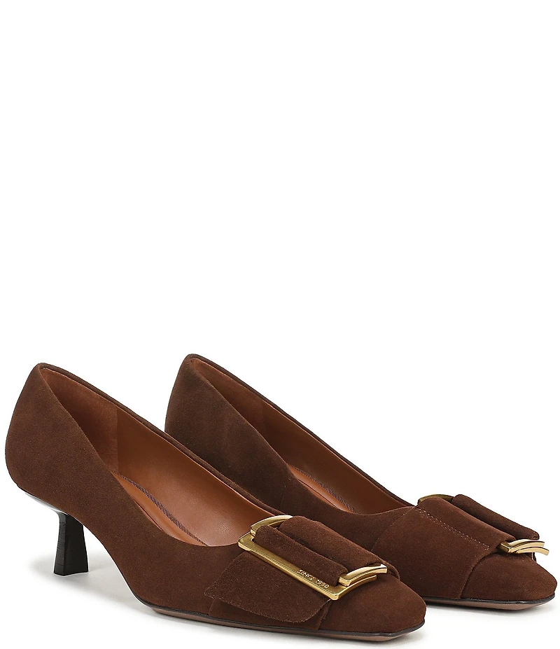 Franco Sarto Rainey Suede Buckle Strap Snip Toe Kitten Heel Pumps
