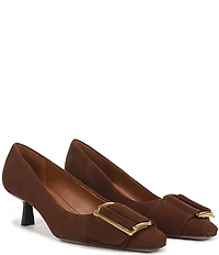 Franco Sarto Rainey Suede Buckle Strap Snip Toe Kitten Heel Pumps