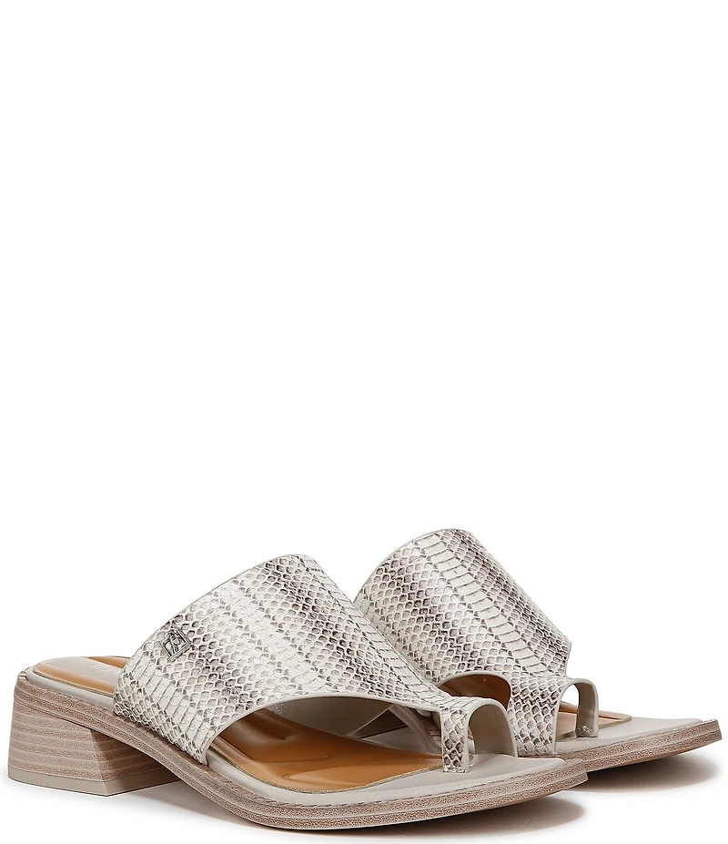 Franco Sarto Sia Snake Print Leather Toe Loop Sandals