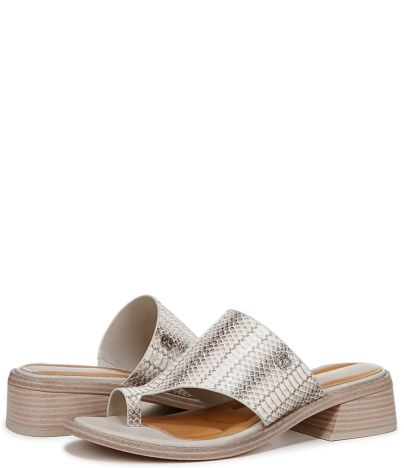Franco Sarto Sia Snake Print Leather Toe Loop Sandals