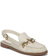 Franco Sarto Sully 2 Leather Pearl Shell Chain Slingback Loafers