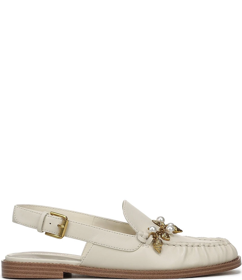 Franco Sarto Sully 2 Leather Pearl Shell Chain Slingback Loafers